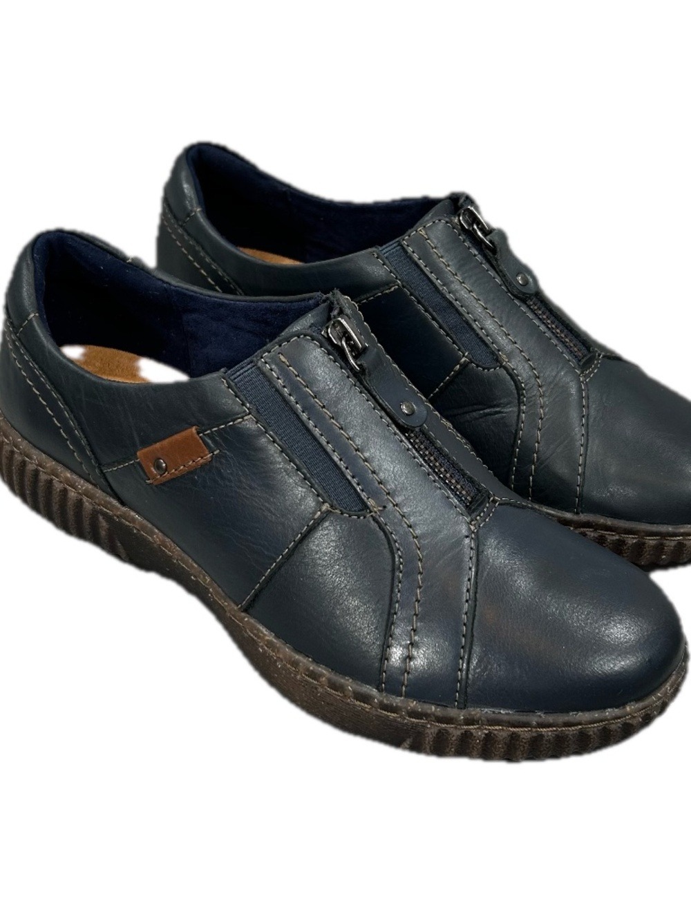 Clarks Navy Magnolia Zip Leather Comfort Shoes Size 7.5